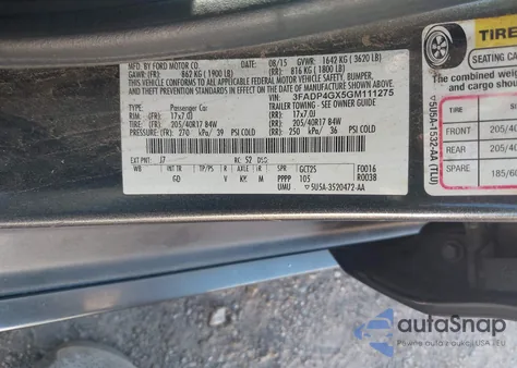 2016 Ford Fiesta St из США, поврежденный, VIN 3FADP4GX5GM111275